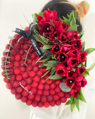 Raspberry Bouquet with Flowers (red tulips)