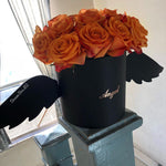 Black Angel Box with wings and orange roses