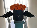 Black Angel Box with wings and orange roses